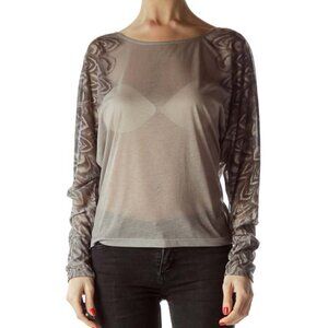 BCBG MaxAzria Gray Printed Bat Long-Sleeve Blouse